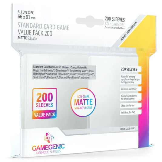 Gamegenic - Value Pack Standard Matte Sleeves - Clear (200 Sleeves)