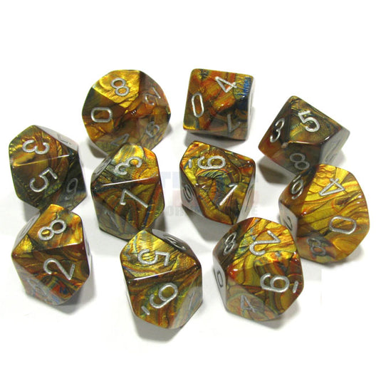 Chessex - Signature - 16mm Polyhedral D10 10-Dice Set - Lustrous Gold with Silver