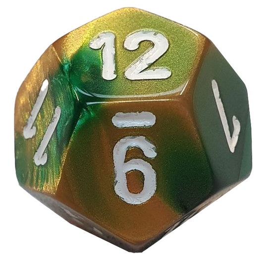 Chessex - Gemini 16mm D12 - Gold-Green w/White