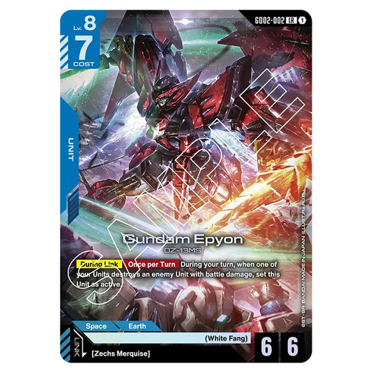 Gundam Epyon GD02-002 card from the Gundam Card Game set Dual Impact