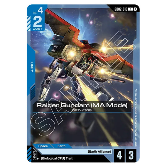 Raider Gundam (MA Mode) GD02-019 card from the Gundam Card Game set Dual Impact