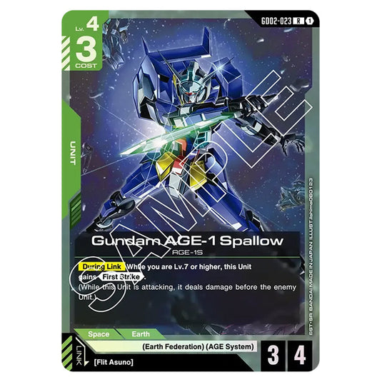 Gundam AGE-1 Spallow GD02-023 card from the Gundam Card Game set Dual Impact