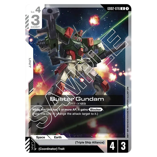 Buster Gundam GD02-076 card from the Gundam Card Game set Dual Impact