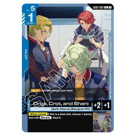 Orga, Crot, and Shani GD02-087 card from the Gundam Card Game set Dual Impact