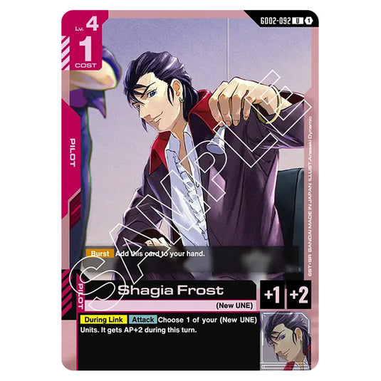 Shagia Frost GD02-092 card from the Gundam Card Game set Dual Impact