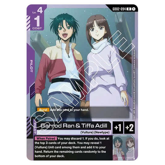 Garrod Ran & Tiffa Adill GD02-094 card from the Gundam Card Game set Dual Impact