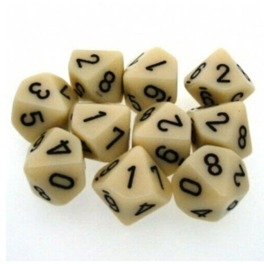 Chessex - Opaque Polyhedral D10 10-Dice Blocks -  Ivory/black