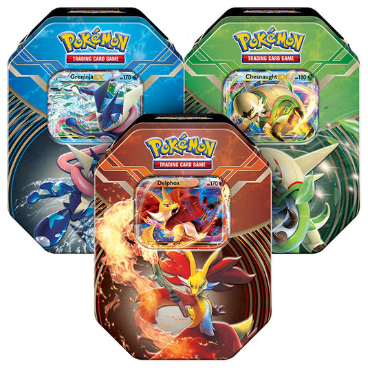 Pokemon - 2014 Kalos Power Tin Set - Chesnaught, Delphox and Greninja Pokemon - 2014 Kalos Power Tin Set - Chesnaught, Delphox and Greninja