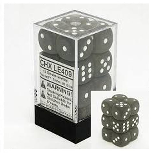 Chessex - Signature - 16mm d6 with pips Dice Blocks (12 Dice) - Frosted Polyheral Smoke/white