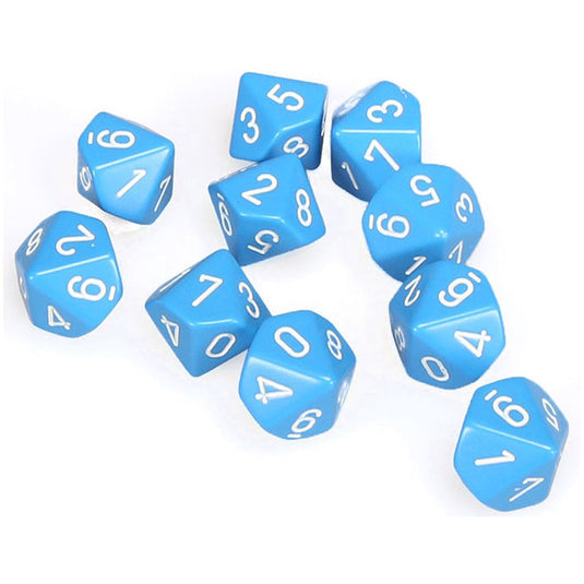 Chessex - Opaque Polyhedral D10 10-Dice Blocks -  Light Blue/White