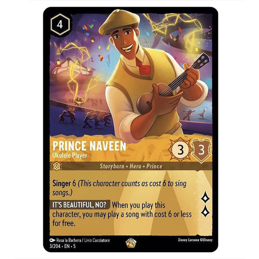 Prince Naveen - Ukulele Player 3/204 card from the Lorcana set Shimmering Skies