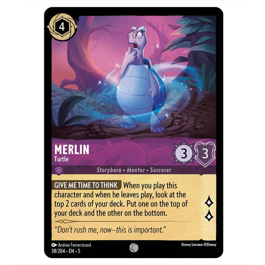 Merlin - Turtle 38/204 card from the Lorcana set Shimmering Skies