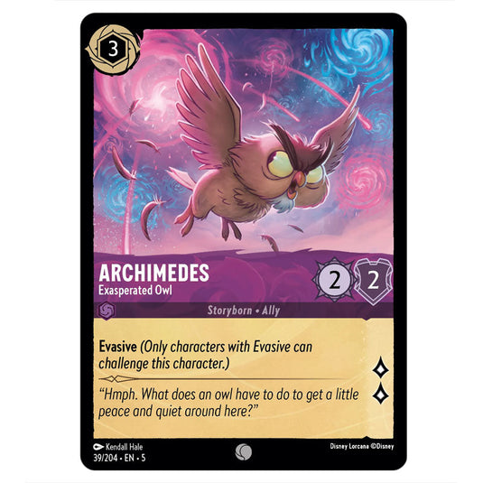 Archimedes - Exasperated Owl 39/204 card from the Lorcana set Shimmering Skies