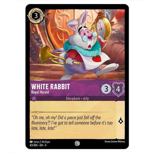 White Rabbit - Royal Herald 43/204 card from the Lorcana set Shimmering Skies