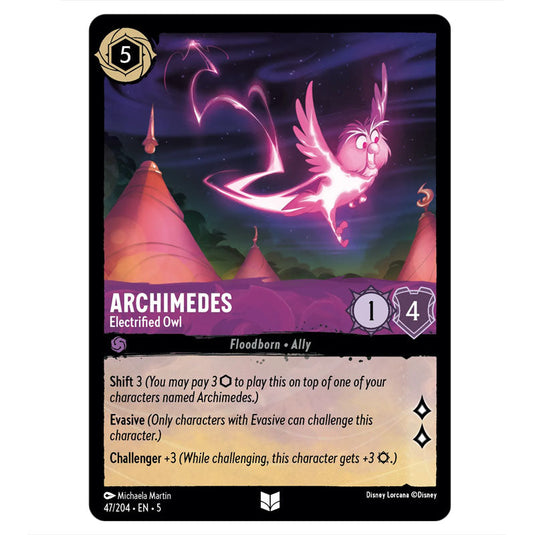 Archimedes - Electrified Owl 47/204 card from the Lorcana set Shimmering Skies