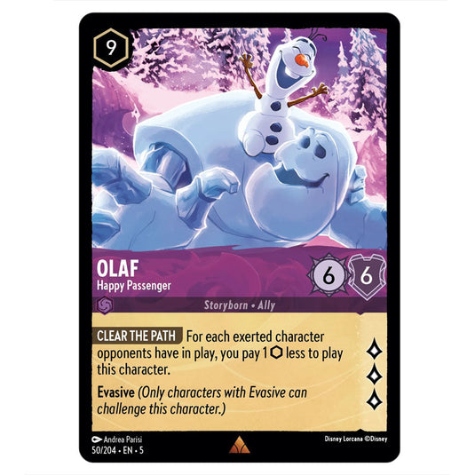 Olaf - Happy Passenger 50/204 card from the Lorcana set Shimmering Skies