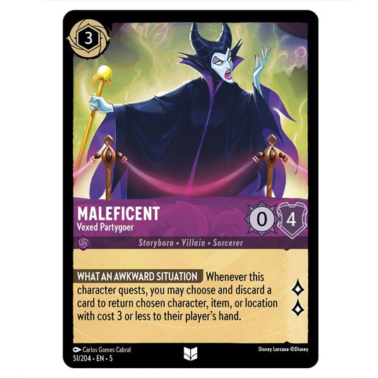 Maleficent - Vexed Partygoer 51/204 card from the Lorcana set Shimmering Skies