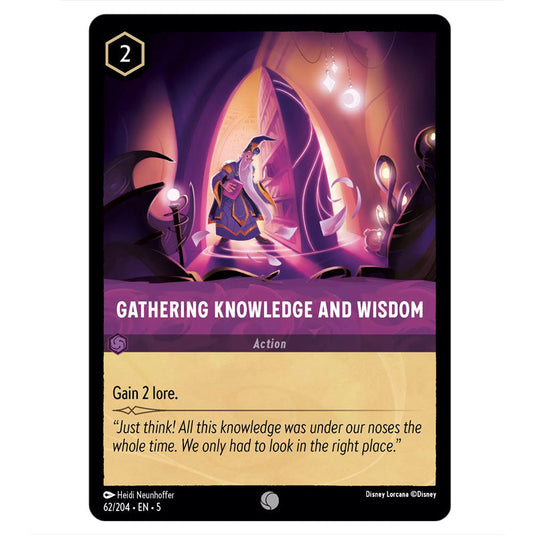 Gathering Knowledge and Wisdom 62/204 card from the Lorcana set Shimmering Skies