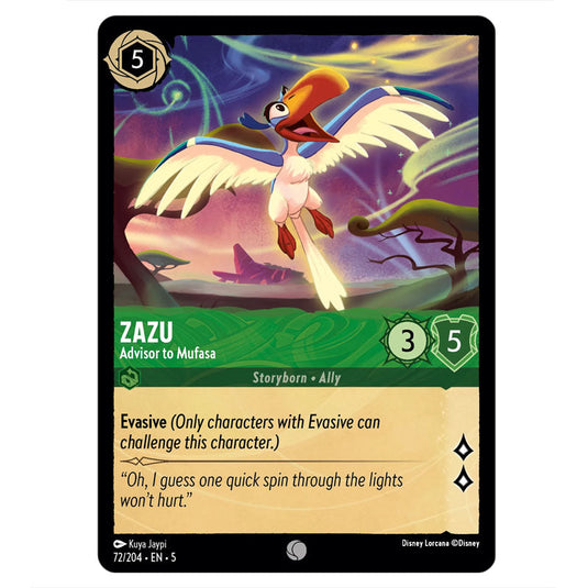 Zazu - Advisor to Mufasa 72/204 card from the Lorcana set Shimmering Skies