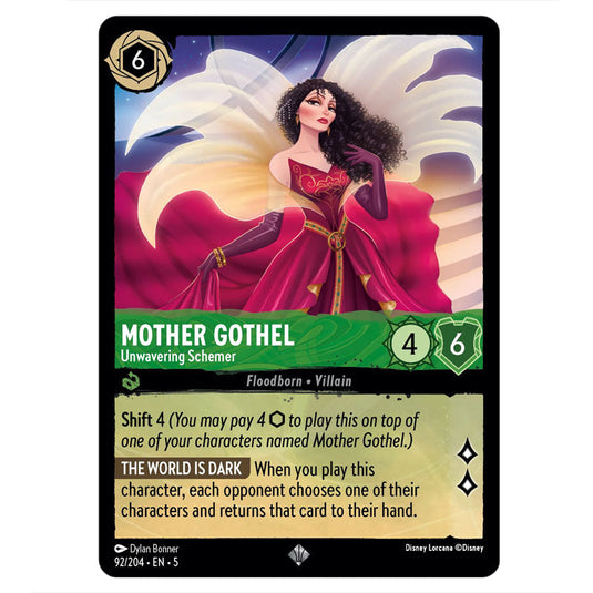 Mother Gothel - Unwavering Schemer 92/204 card from the Lorcana set Shimmering Skies