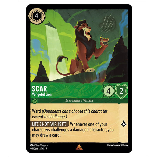 Scar - Vengeful Lion 93/204 card from the Lorcana set Shimmering Skies