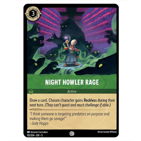 Night Howler Rage 95/204 card from the Lorcana set Shimmering Skies