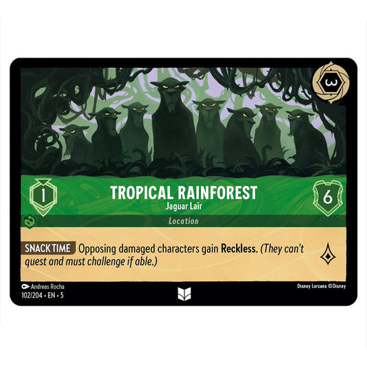 Tropical Rainforest - Jaguar Lair 102/204 card from the Lorcana set Shimmering Skies