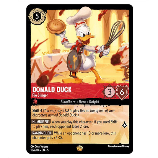 Donald Duck - Pie Slinger 107/204 card from the Lorcana set Shimmering Skies