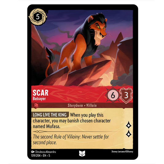 Scar - Betrayer 109/204 card from the Lorcana set Shimmering Skies