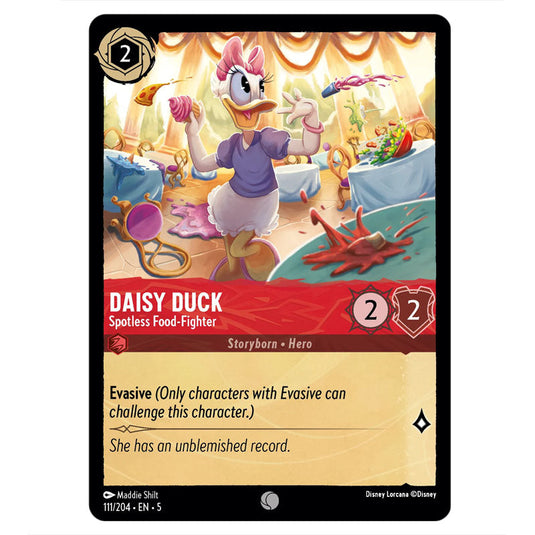 Daisy Duck - Spotless Food-Fighter 111/204 card from the Lorcana set Shimmering Skies