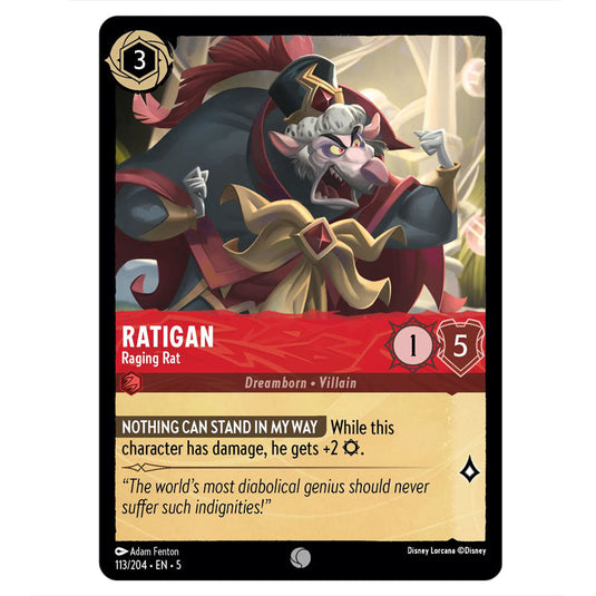 Ratigan - Raging Rat 113/204 card from the Lorcana set Shimmering Skies