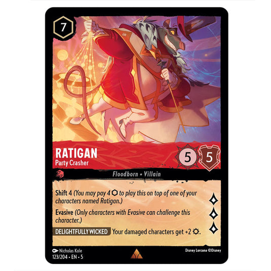 Ratigan - Party Crasher 123/204 card from the Lorcana set Shimmering Skies