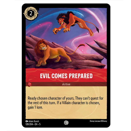 Evil Comes Prepared 128/204 card from the Lorcana set Shimmering Skies