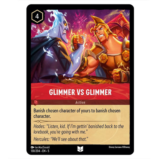 Glimmer vs Glimmer 130/204 card from the Lorcana set Shimmering Skies