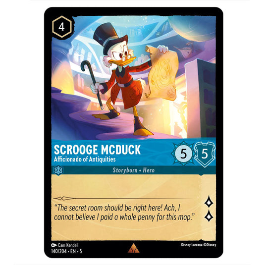 Scrooge McDuck - Afficionado of Antiquities 140/204 card from the Lorcana set Shimmering Skies