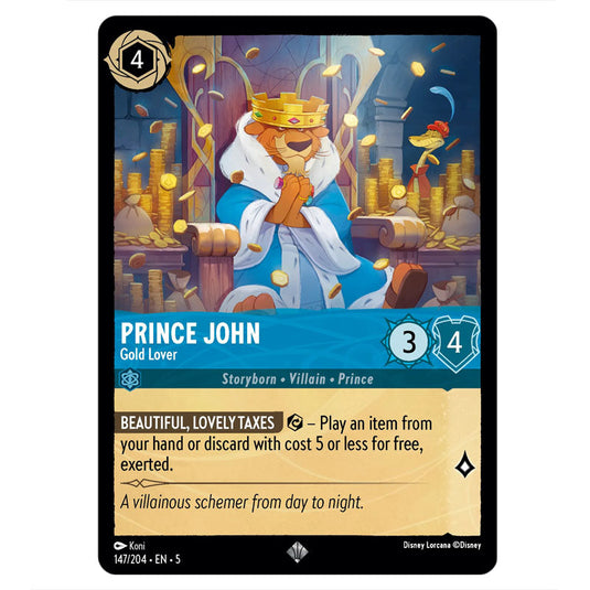 Prince John - Gold Lover 147/204 card from the Lorcana set Shimmering Skies