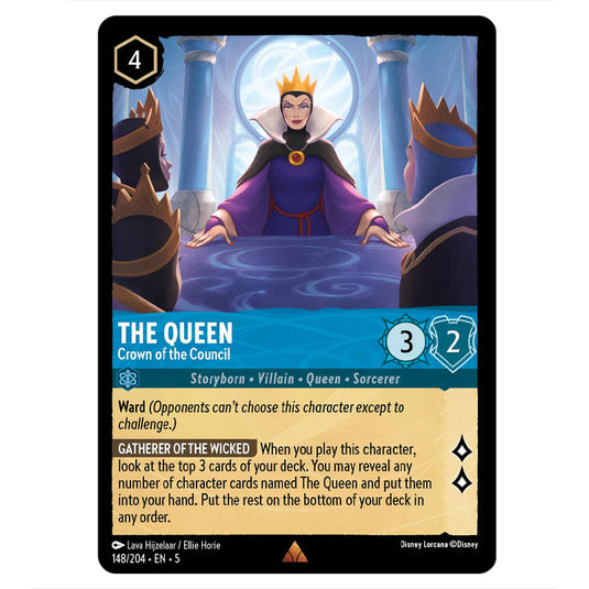 The Queen - Crown of the Council 148/204 card from the Lorcana set Shimmering Skies