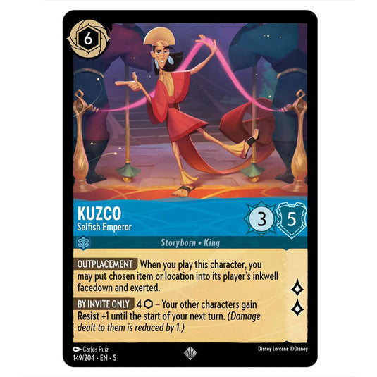 Kuzco - Selfish Emperor 149/204 card from the Lorcana set Shimmering Skies