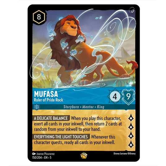 Mufasa - Ruler of Pride Rock 150/204 card from the Lorcana set Shimmering Skies