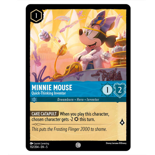 Minnie Mouse - Quick-Thinking Inventor 152/204 card from the Lorcana set Shimmering Skies