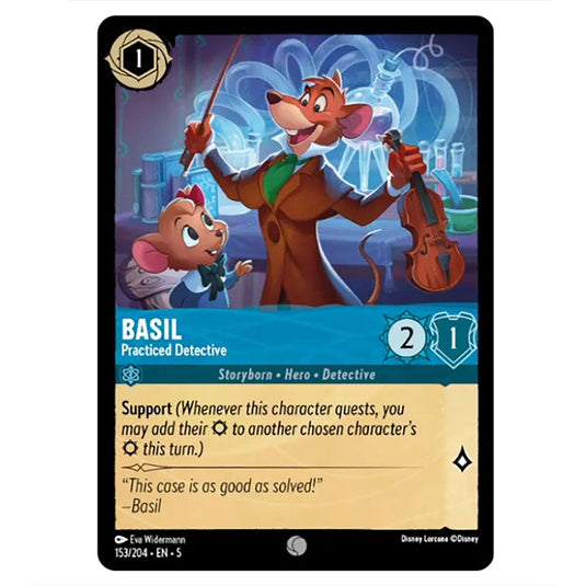 Basil - Practiced Detective 153/204 card from the Lorcana set Shimmering Skies