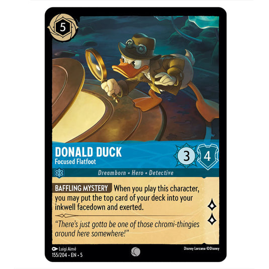 Donald Duck - Focused Flatfoot 155/204 card from the Lorcana set Shimmering Skies