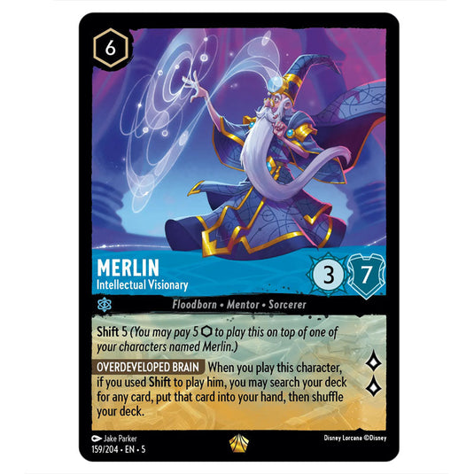 Merlin - Intellectual Visionary 159/204 card from the Lorcana set Shimmering Skies