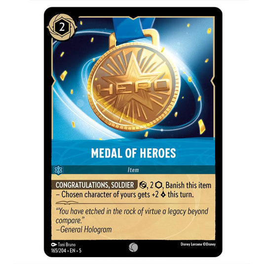 Medal of Heroes 165/204 card from the Lorcana set Shimmering Skies