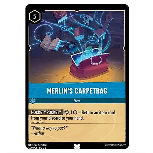 Merlin's Carpetbag 167/204 card from the Lorcana set Shimmering Skies