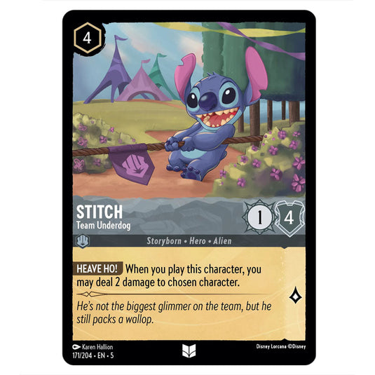 Stitch - Team Underdog 171/204 card from the Lorcana set Shimmering Skies