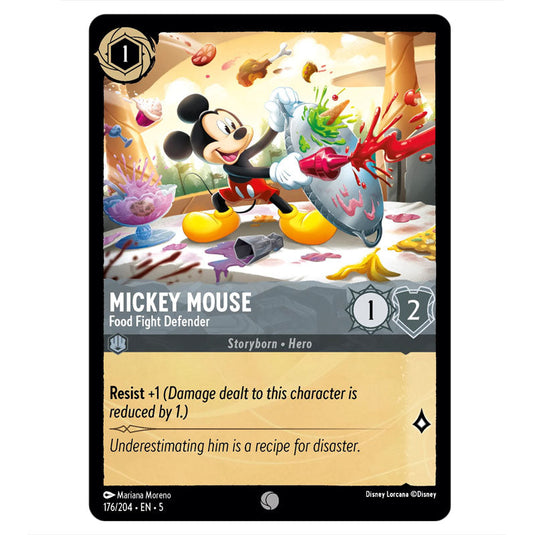 Mickey Mouse - Food Fight Defender 176/204 card from the Lorcana set Shimmering Skies