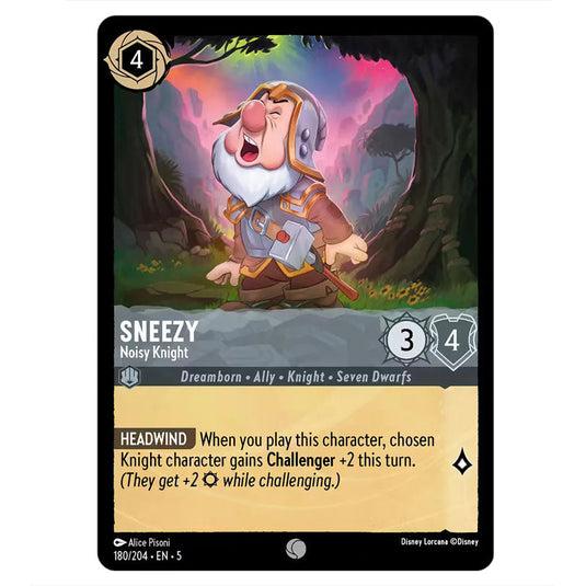 Sneezy - Noisy Knight 180/204 card from the Lorcana set Shimmering Skies