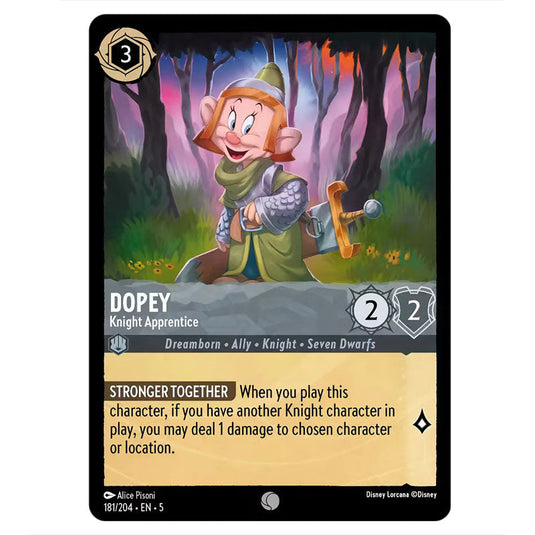 Dopey - Knight Apprentice 181/204 card from the Lorcana set Shimmering Skies