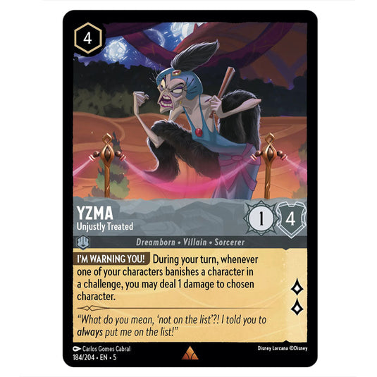 Yzma - Unjustly Treated 184/204 card from the Lorcana set Shimmering Skies